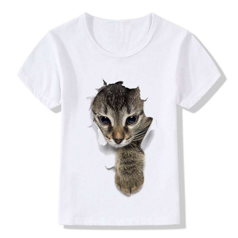 3D Printed T-shirt Cat Casual Short-sleeved Cat 3D Children's T-shirt