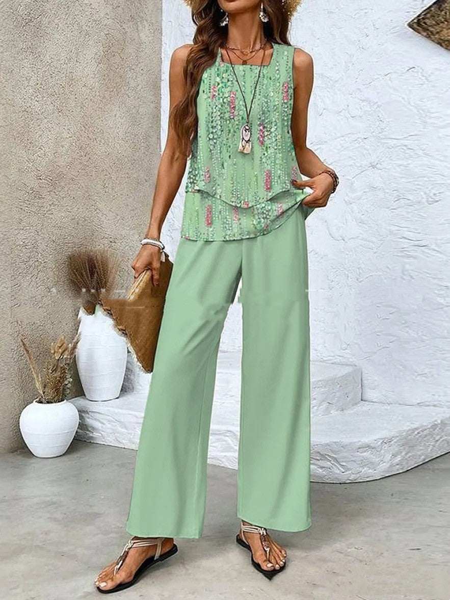 Pants Suits Printed Sleeveless Straight Clothing Sleeveless Tracksuits