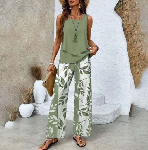 Pants Suits Printed Sleeveless Straight Clothing Sleeveless Tracksuits