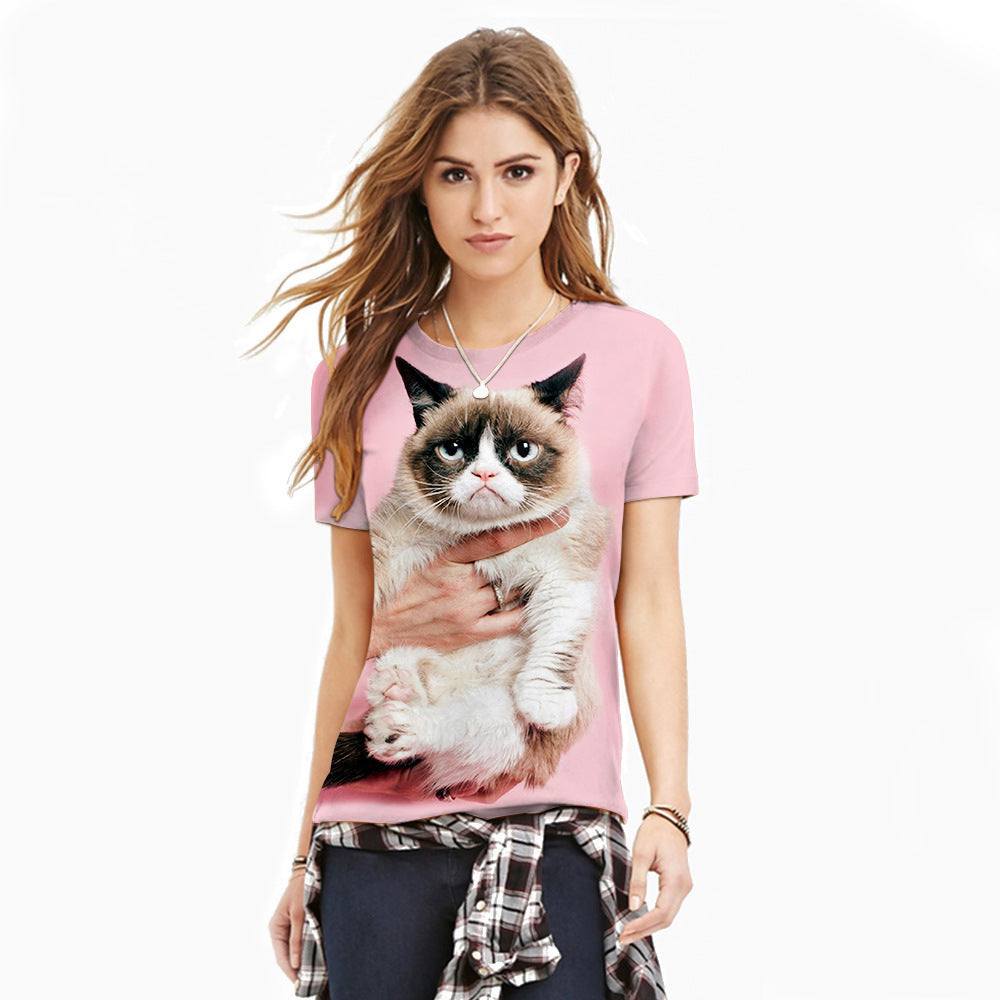 3D Printed T-Shirt Grumpy3D Digital Women's Rose Cat Design