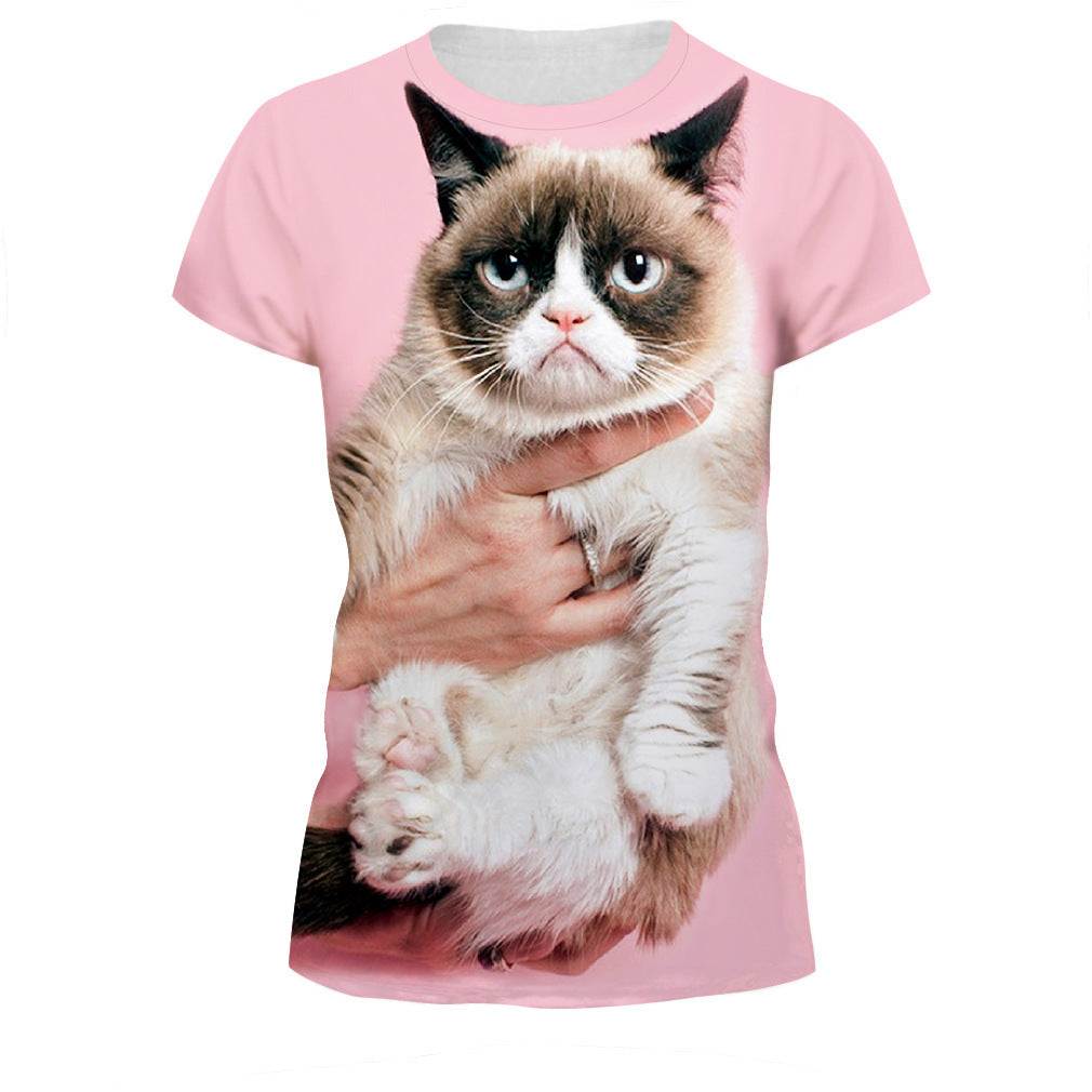 3D Printed T-Shirt Grumpy3D Digital Women's Rose Cat Design