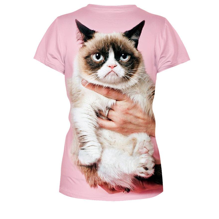 3D Printed T-Shirt Grumpy3D Digital Women's Rose Cat Design