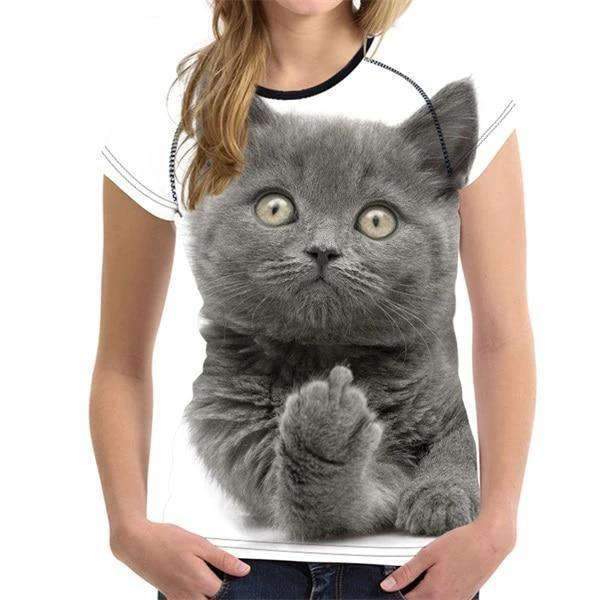 Person wearing a t-shirt with a graphic of a cat giving a thumbs-up.