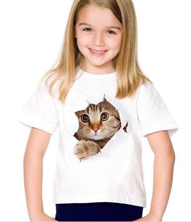 3D Printed T-shirt Cat Casual Short-sleeved Cat 3D Children's T-shirt