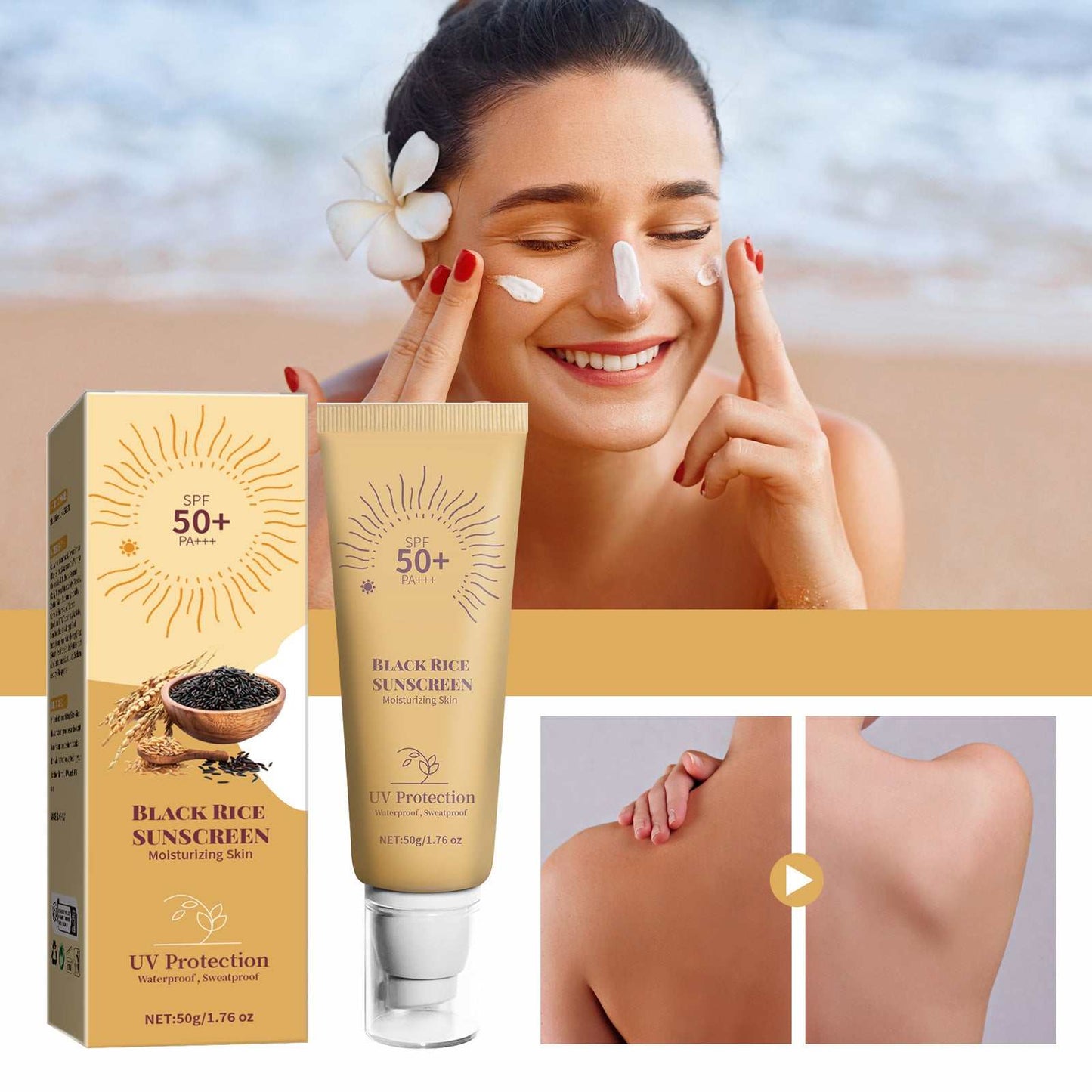 Sunscreen cream Black Rice SPF50 Face Reef Safe Formula Moisturizing