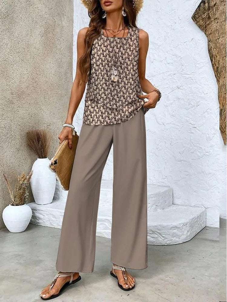 Pants Suits Printed Sleeveless Straight Clothing Sleeveless Tracksuits