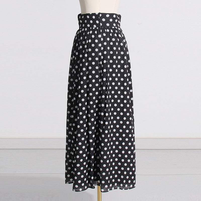 Woman Summer Dress Elegant Square-neck Puff Sleeve Polka Dot Printed