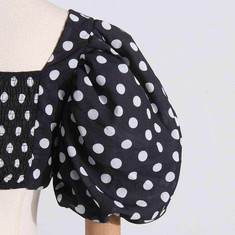 Woman Summer Dress Elegant Square-neck Puff Sleeve Polka Dot Printedoman Summer Dress Elegant Square-neck Puff Sleeve Polka Dot Printed