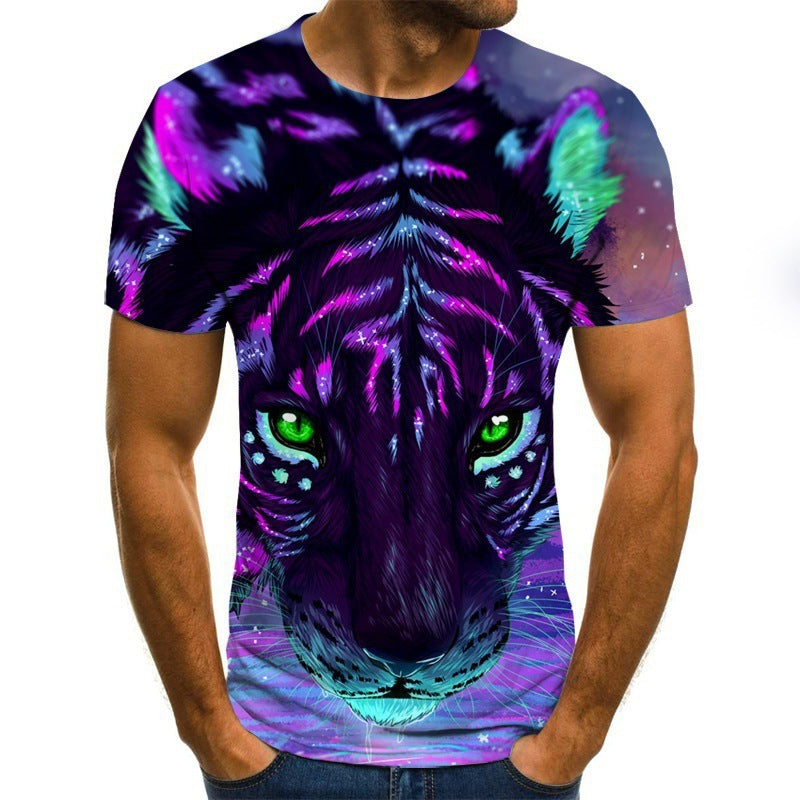 T-shirt with a colorful tiger design on a white background