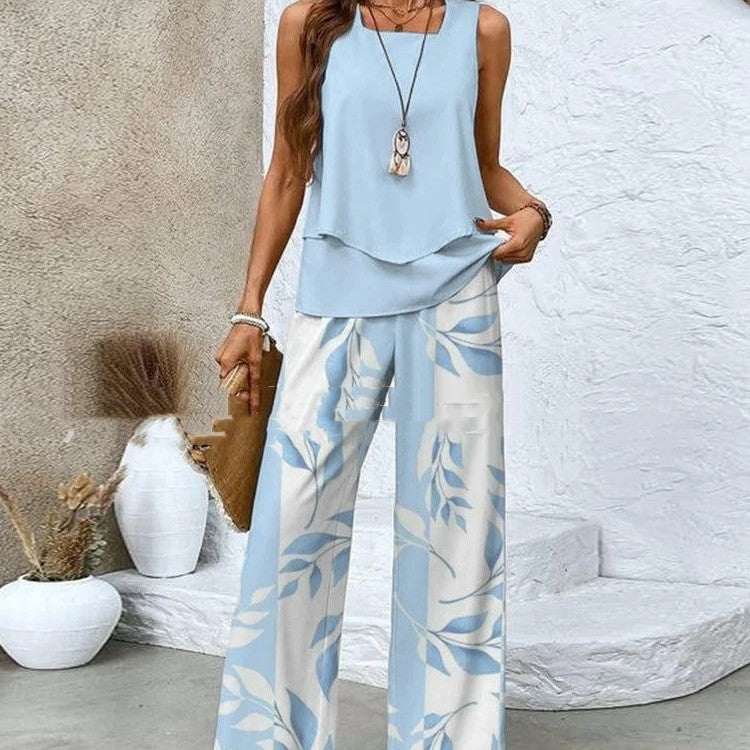 Pants Suits Printed Sleeveless Straight Clothing Sleeveless Tracksuits