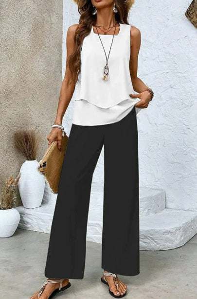 Pants Suits Printed Sleeveless Straight Clothing Sleeveless Tracksuits