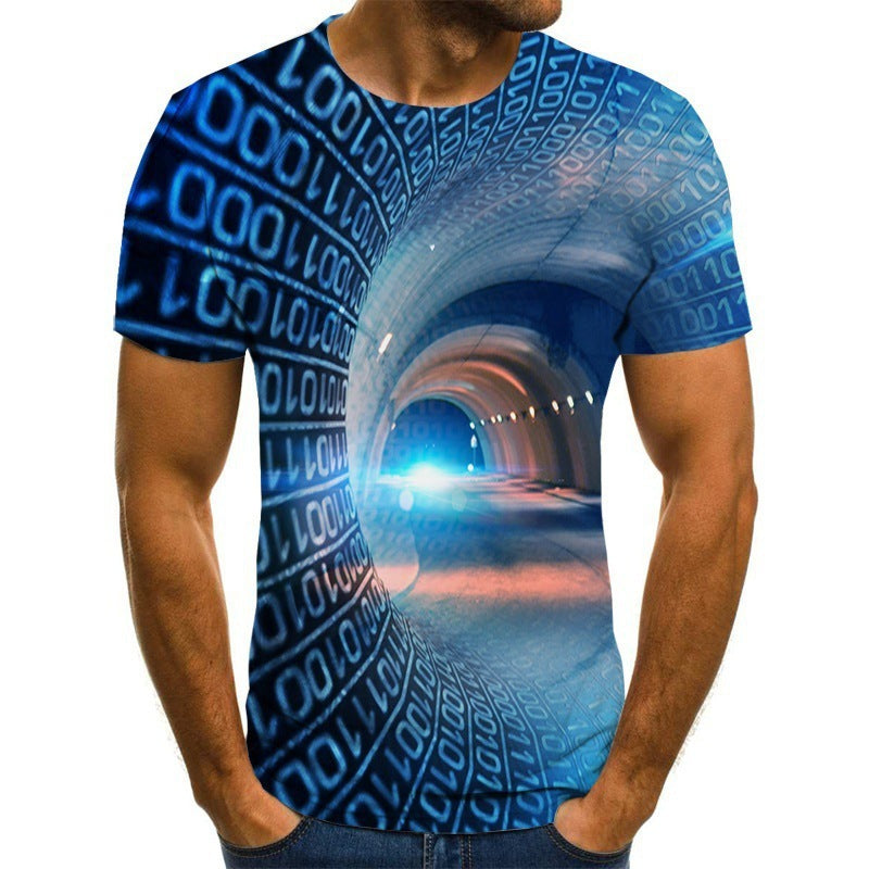 T-shirt with a digital tunnel design on a white background