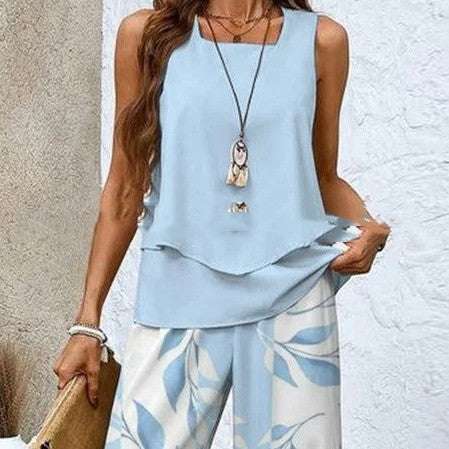 Pants Suits Printed Sleeveless Straight Clothing Sleeveless Tracksuits