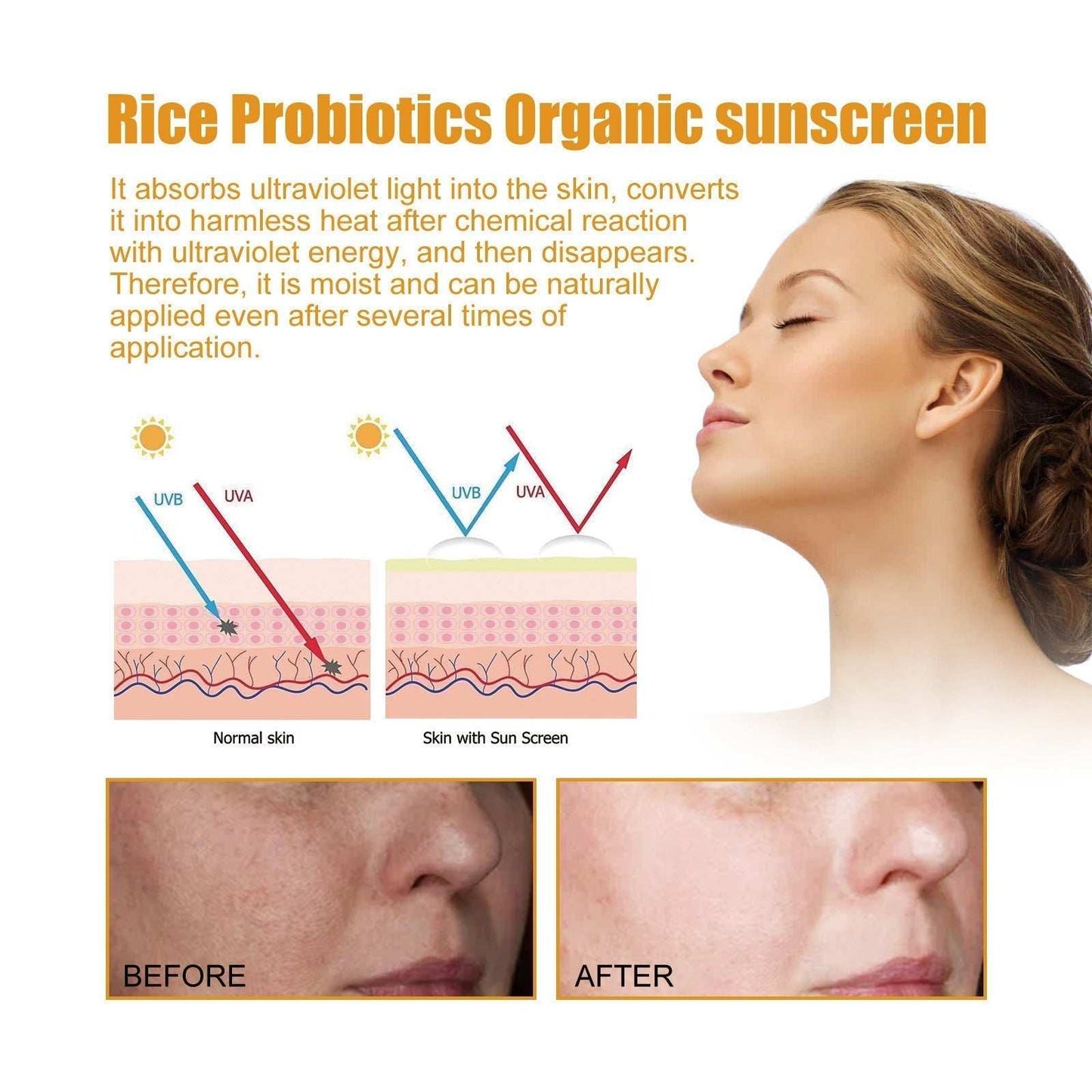 Natural Sunscreen Cream Organic Probiotic Rice Protection Face Body