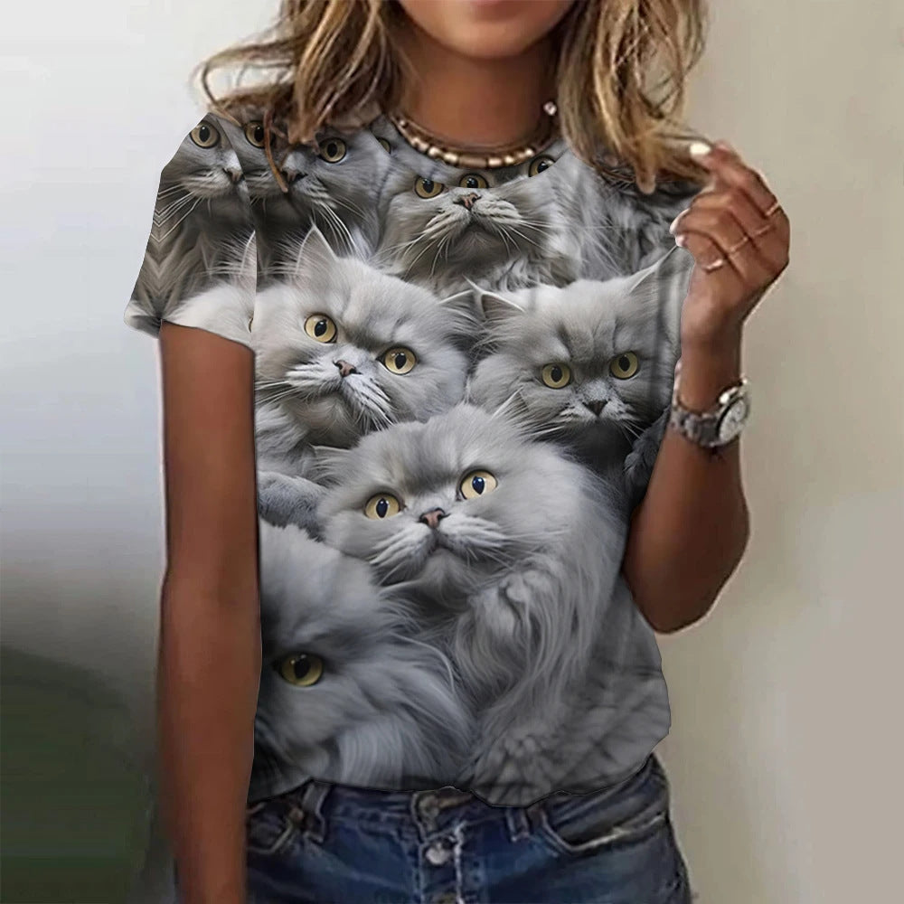 Person wearing a t-shirt with cat print