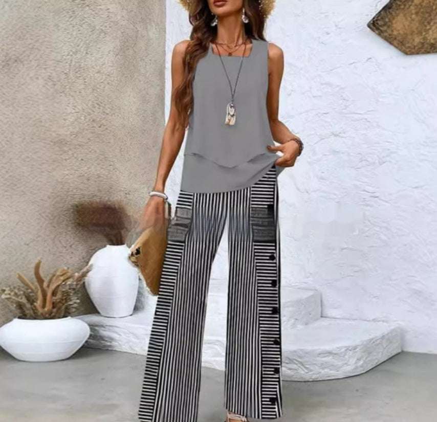 Pants Suits Printed Sleeveless Straight Clothing Sleeveless Tracksuits