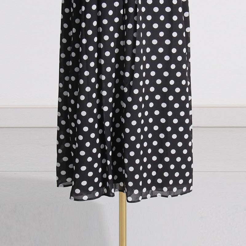 Woman Summer Dress Elegant Square-neck Puff Sleeve Polka Dot Printed
