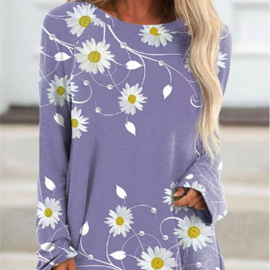 Woman Summer Top Shirt New Flower Small Chrysanthemum Irregular Top 3D