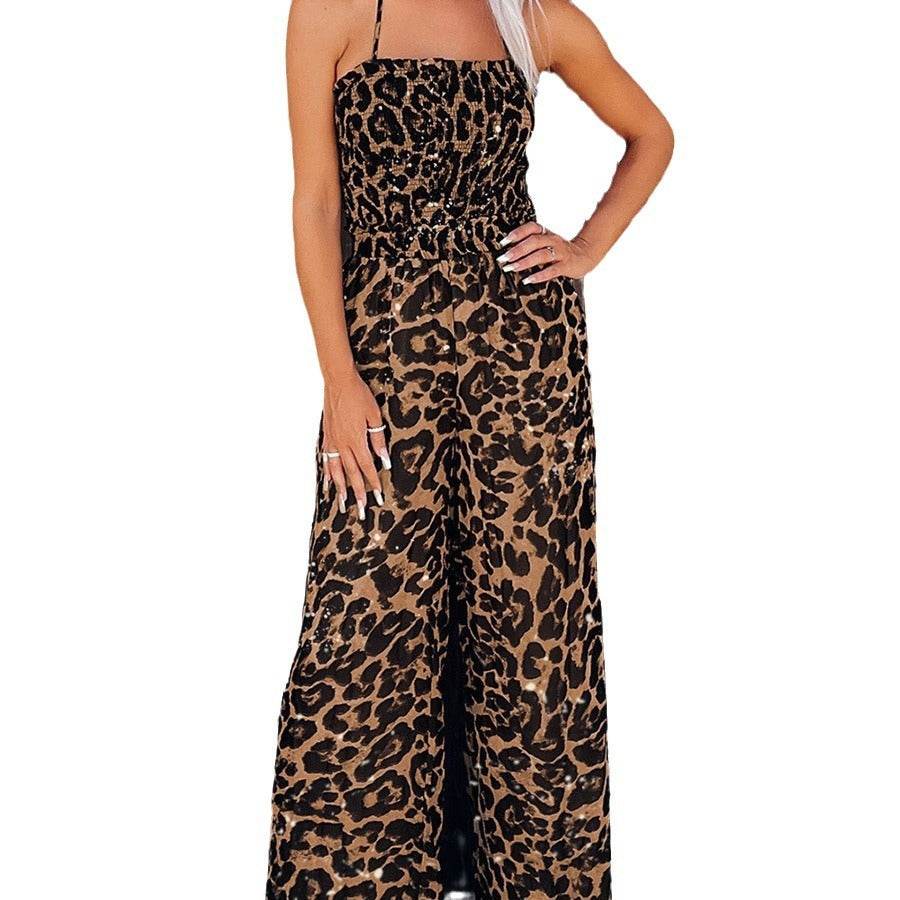 Jumpsuit Woman Dress Leopard Printed Elegant Halter Backless Jumpsuit 