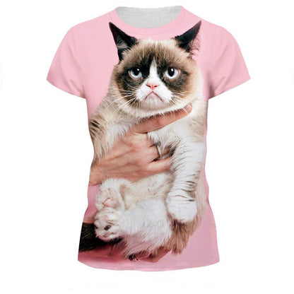 3D Printed T-Shirt Grumpy3D Digital Women's Rose Cat Design