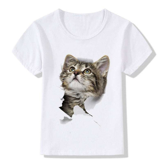 Casual Short-sleeved Cat 3d Printed Children's T-shirt White