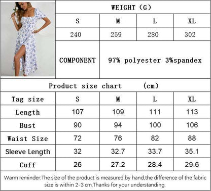 Woman Summer Dress Square-neck Chest Drawstring Split Floraleal Design