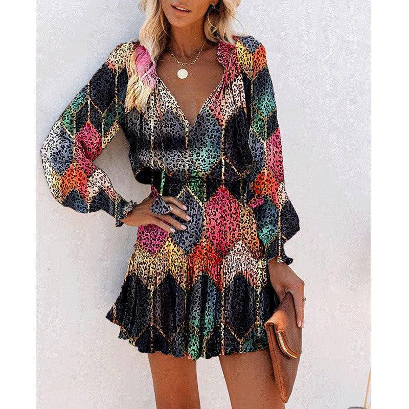 Women Floral Dress Pink Long Sleeve Puff Sleeve Waist Womens Clothing