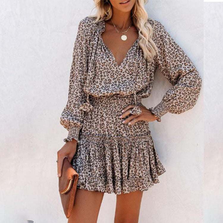 Women Floral Dress Pink Long Sleeve Puff Sleeve Waist Womens Clothing