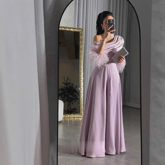 Jumpsuit Women Elegant Sexy Fashion Feather Stitching Dress, Grey Pink