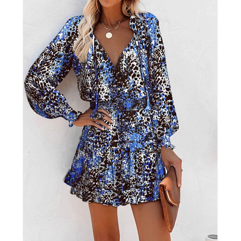 Women Floral Dress Pink Long Sleeve Puff Sleeve Waist Womens Clothing