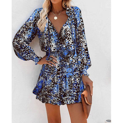 Women Floral Dress Pink Long Sleeve Puff Sleeve Waist Womens Clothing