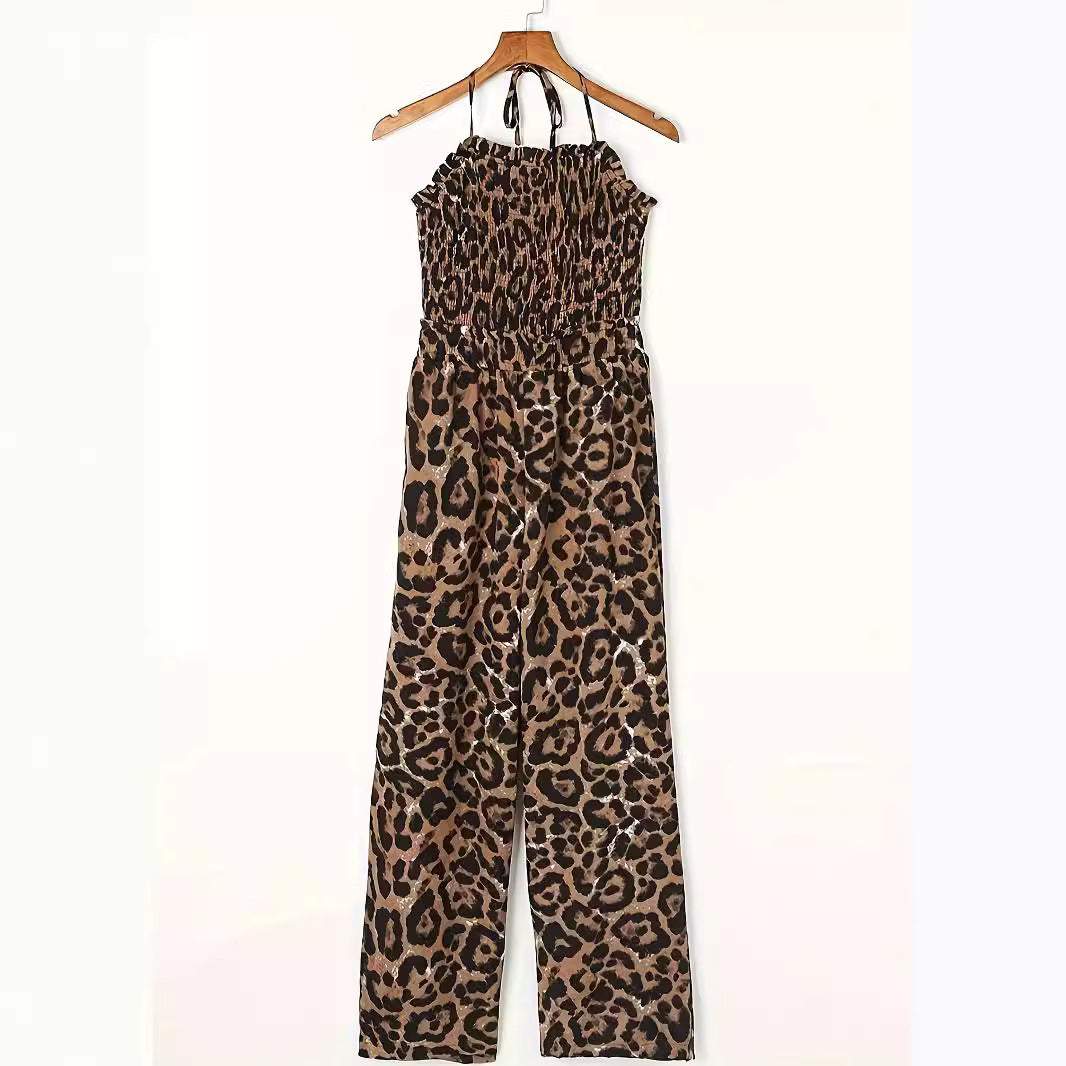 Jumpsuit Woman Dress Leopard Printed Elegant Halter Backless Jumpsuit 