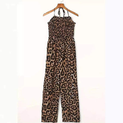 Jumpsuit Woman Dress Leopard Printed Elegant Halter Backless Jumpsuit 
