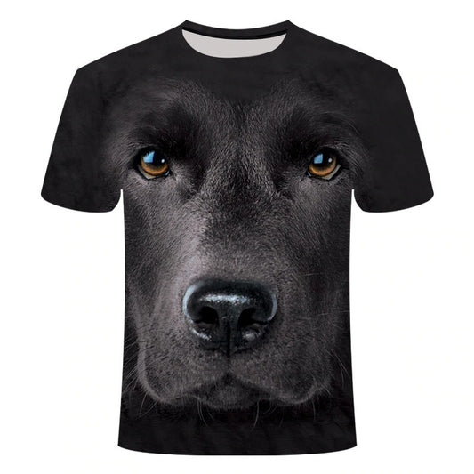 3D Digital Dog Printing T-shirt European And American Fashion Trend Striped T-shirt