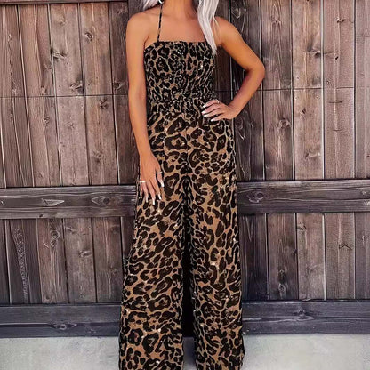 Jumpsuit Woman Dress Leopard Printed Elegant Halter Backless Jumpsuit 