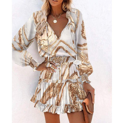 Women Floral Dress Pink Long Sleeve Puff Sleeve Waist Womens Clothing