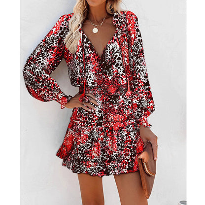 Women Floral Dress Pink Long Sleeve Puff Sleeve Waist Womens Clothing